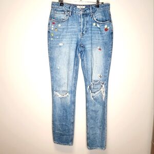 We the Free People Straight Leg Button Fly Embroidered Fruit Jeans Women's 27
